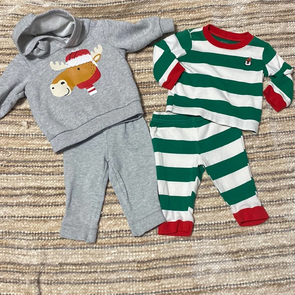 Carters Baby Boy Moose Joggers Penguin Stripes Pajamas Outfit Bundle Lot 6M